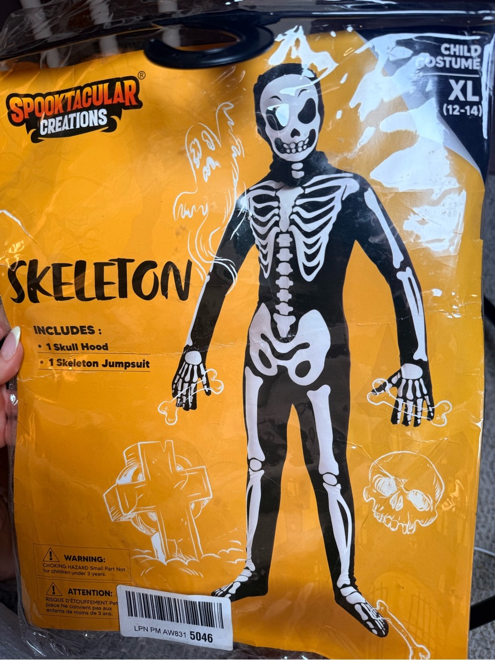 NWT Spooktacular Creations Kids Black Skeleton Jumpsuit Costume - XL 12-14